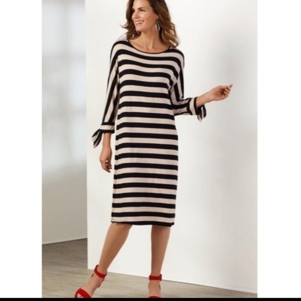 Soft Surroundings Black and Cream Striped Midi Dress